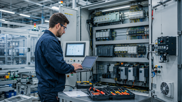 Sistema de control y automatización industrial con PLC y cuadro eléctrico